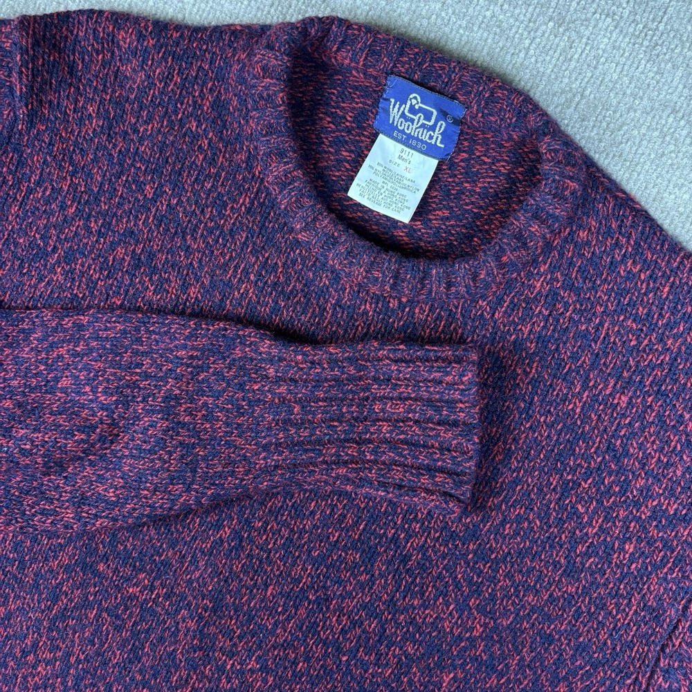 Vintage Woolrich Men's XL Wool Blend Knit Sweater Red Navy Marled Crewneck